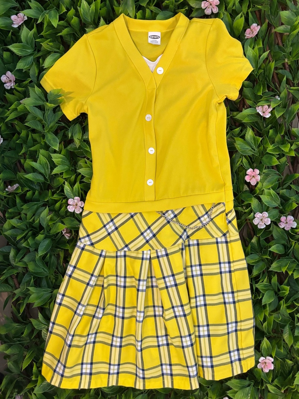 Yellow Button Front Top & Plaid Pleated Skirt Set From Clueless